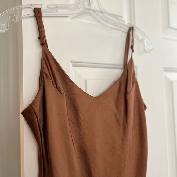 SOLD NWT Oak + Fort Satin Midi Slip Dress M Toffee Brown - Picture 4 of 13